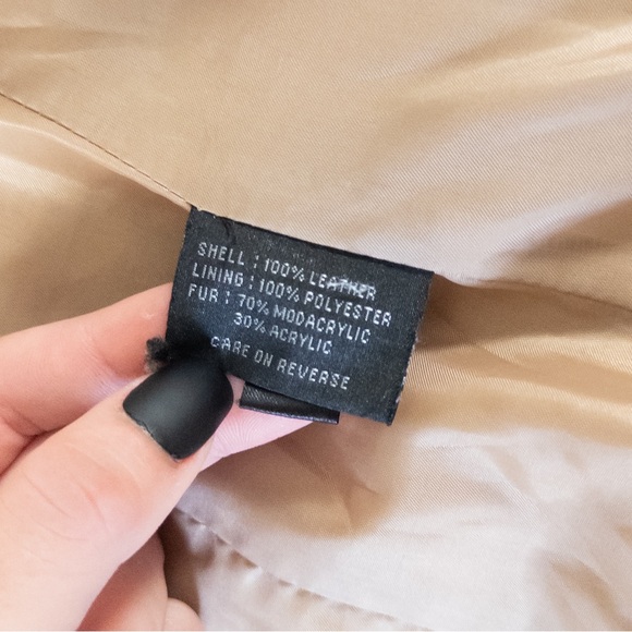 VENUS Tan Leather Jacket with Cream Fur Trim - Picture 6 of 10